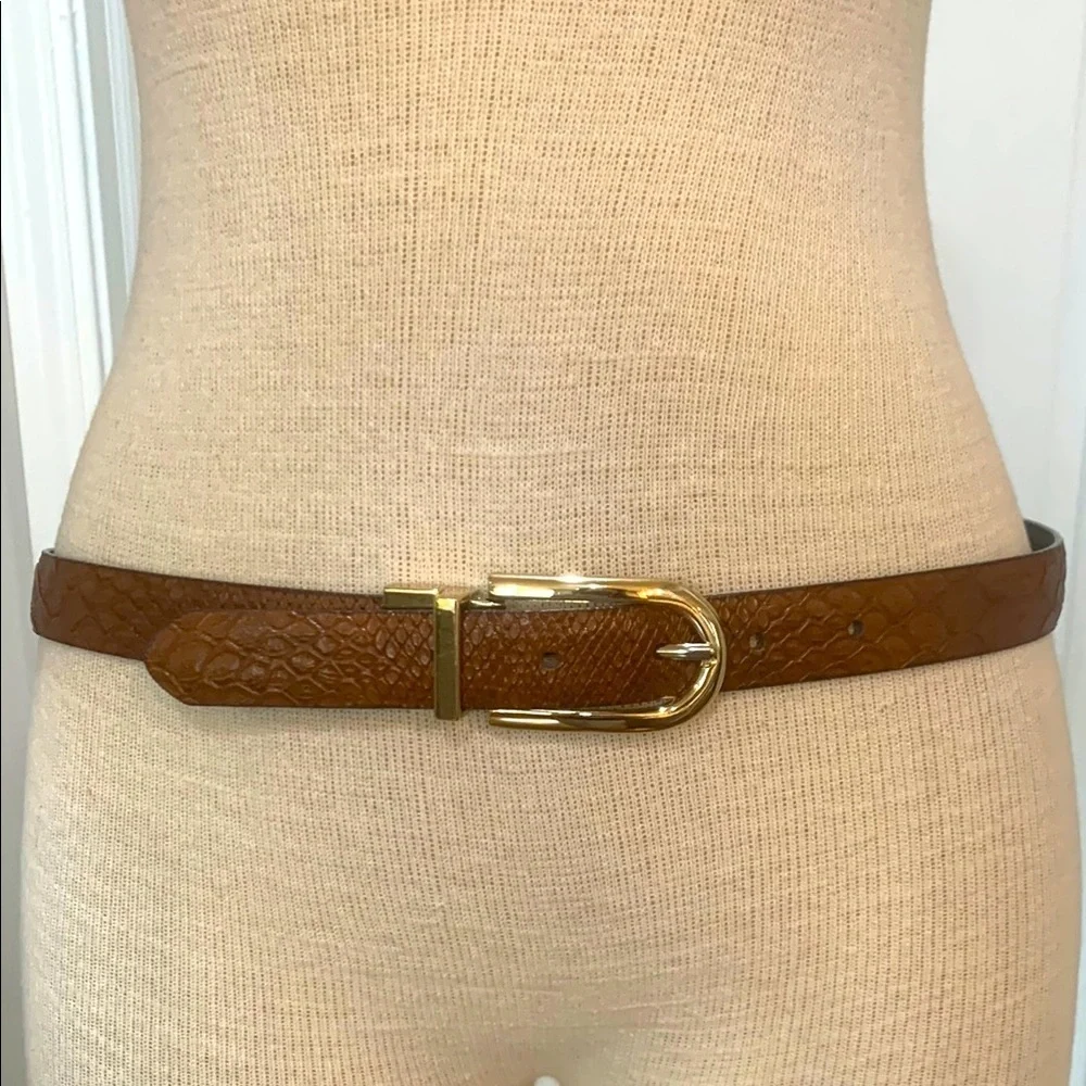 Leather black/brown reversible belt with gold buckle